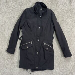 Guess Softshell Parka Jacket Men Medium Black Lace Up Side Detail Moto Coat